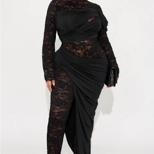 Fashion Nova Black Asymmetrical Lace Dress